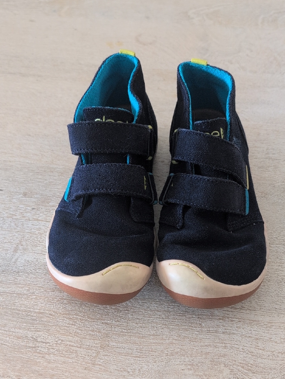 PLAE Kids Navy Sneakers with Teal Lining and Yellow Pull Tabs